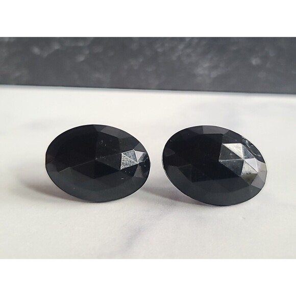 Black Oval Screwback Earrings Vintage, READ USED - Picture 4 of 10